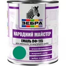 Емаль ПФ-115 ТМ "Народный мастер" 523 діамантово-зелена 0,9 кг Емаль ПФ-115 ТМ "Народный мастер" 523 діамантово-зелена 0,9 кг