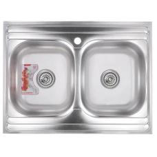 Кухонна мийка накладна Zerix Z8060B-08-180E DOUBLE (Satin)