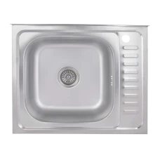 Мийка для кухні накладна Brinex 6050-L Satin 0,6 мм крило праворуч